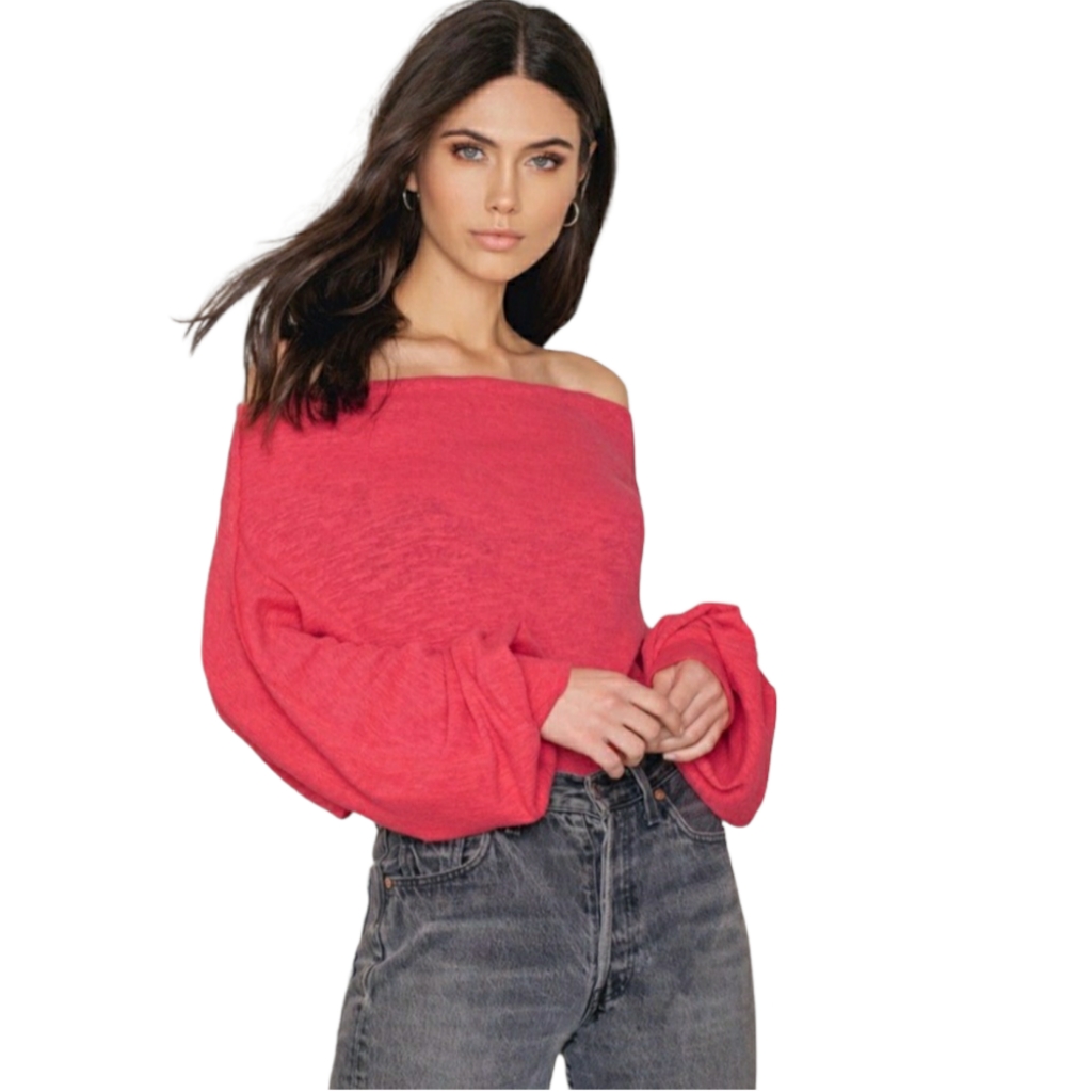 Free People Coral Off The Shoulder Dolman Pullover Blouse Top Size Small